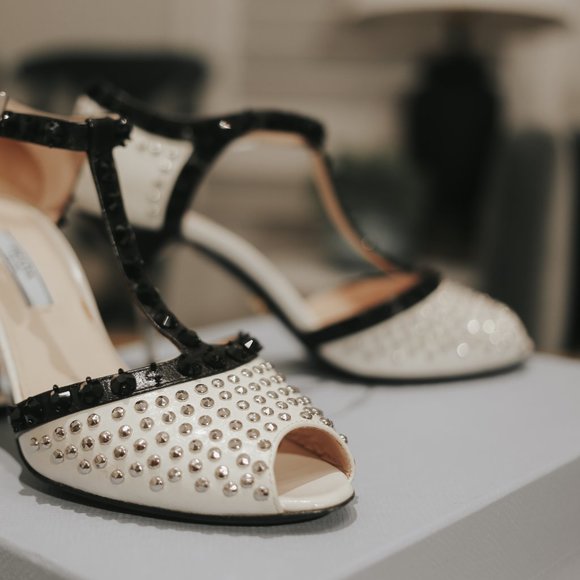 Prada Black and Cream Studded Heels - Picture 3 of 8